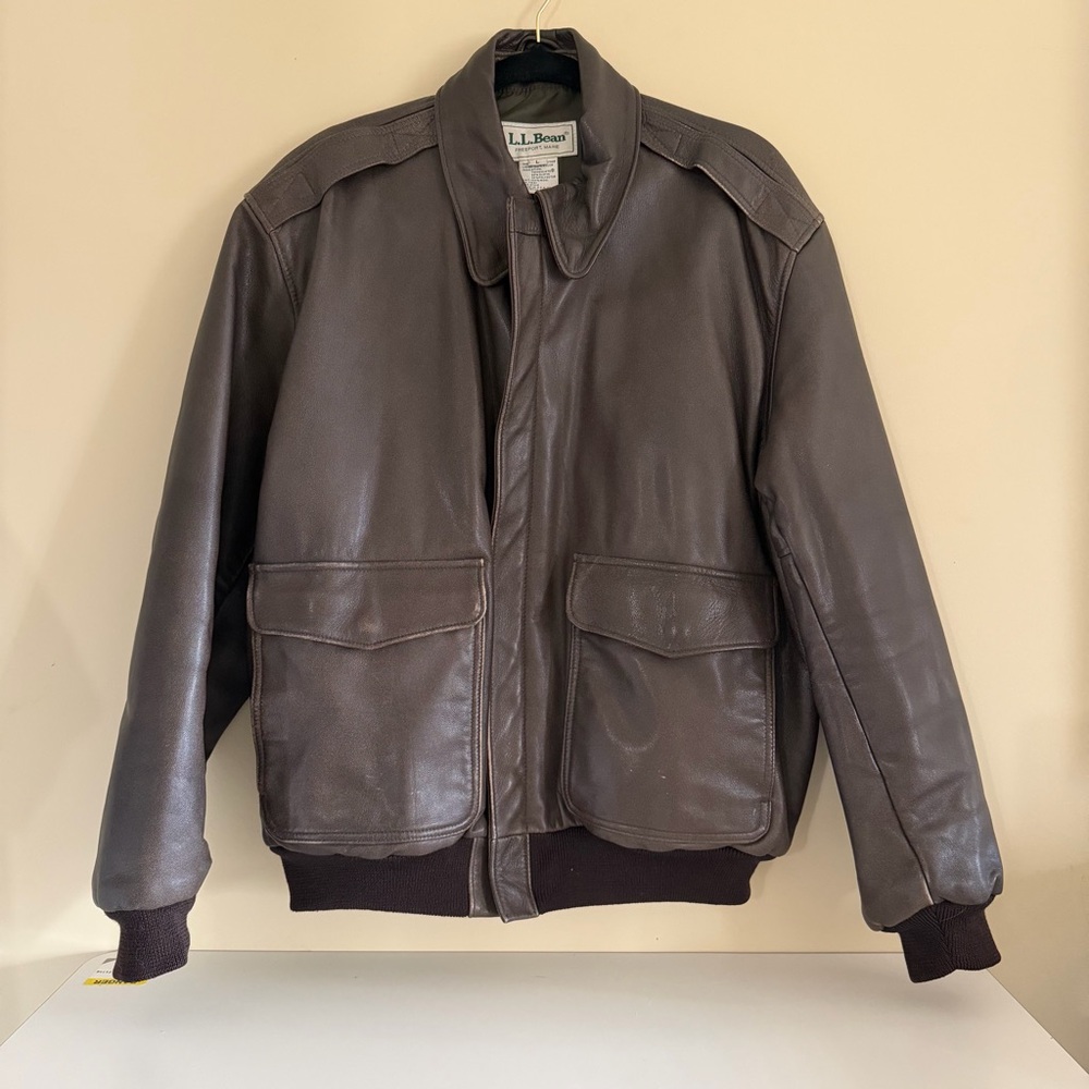 L.L. Bean Men's Dark Brown Leather Bomber Jacket